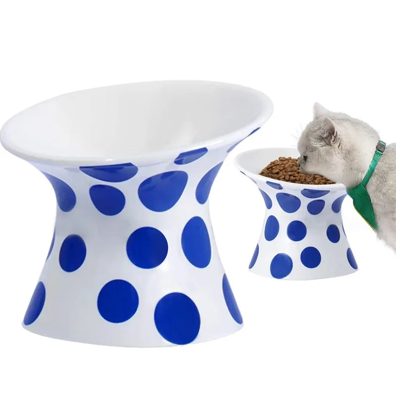 Elevated Ceramic Cat Bowls – Extra-Wide Raised Food & Water Feeder with Tilted Anti-Vomiting Design