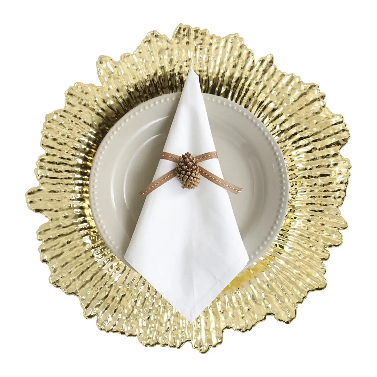 13″ Round Durable PP Serving Charger Plates Set – Spill-Proof, Elegant Coral Reef Design
