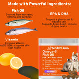 TenderTouch Omega-3 Fish Oil Supplement for Dogs & Cats – 240 Chews (2 × 180g Pack, 360g Total) for Skin, Coat, Joint & Heart Health