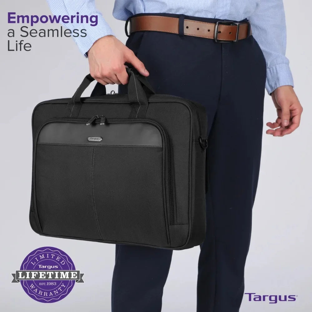 Targus Classic Slim Laptop Briefcase – Lightweight Black Polyester Bag for Laptops up to 16″ with Shoulder Strap