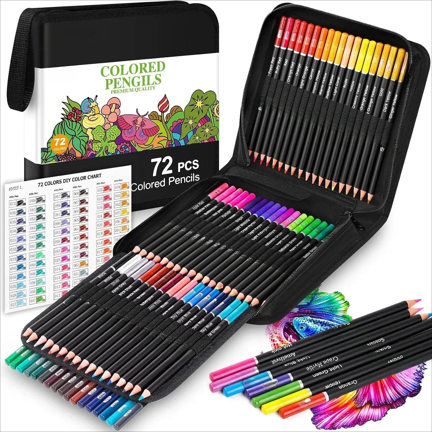 72-Color Pencil & Adult Coloring Book Set – Soft-Core Artist Drawing & Sketching Kit for Back to School