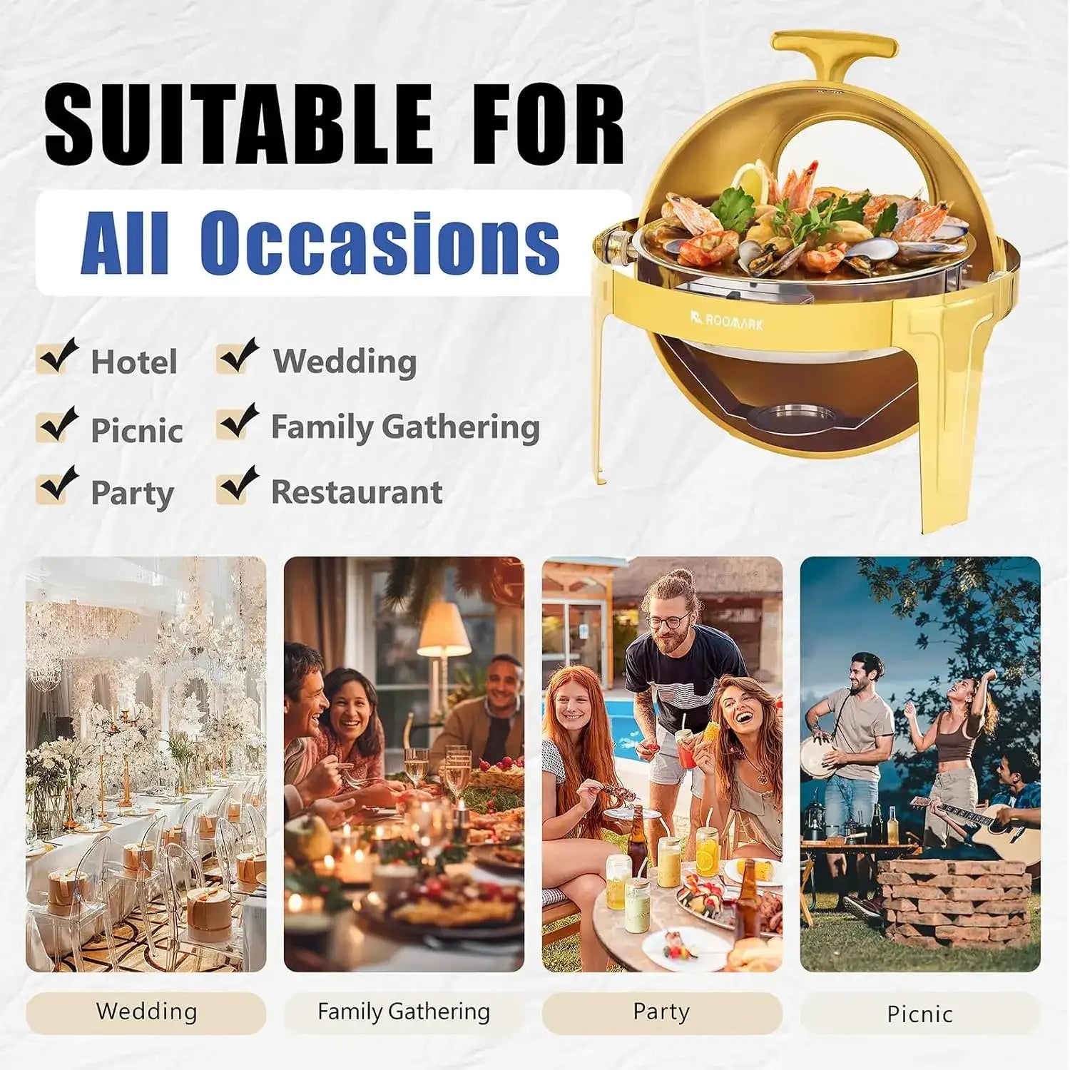 Roomark 9QT Chafing Dish Buffet Set – High-Grade Stainless Steel Catering Warmer with Thick Frame, Complete Set for Parties, Weddings & Events