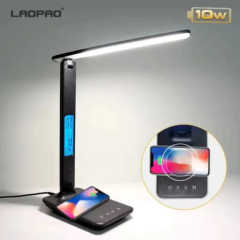 💡 LAOPAO 10W Qi Wireless Charging LED Desk Lamp – Dimmable Sliding Control, USB Port, Auto Timer & Night Light