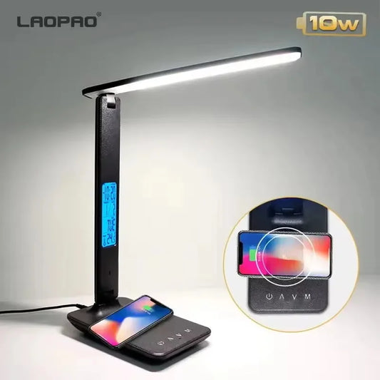 💡 LAOPAO 10W Qi Wireless Charging LED Desk Lamp – Dimmable Sliding Control, USB Port, Auto Timer & Night Light