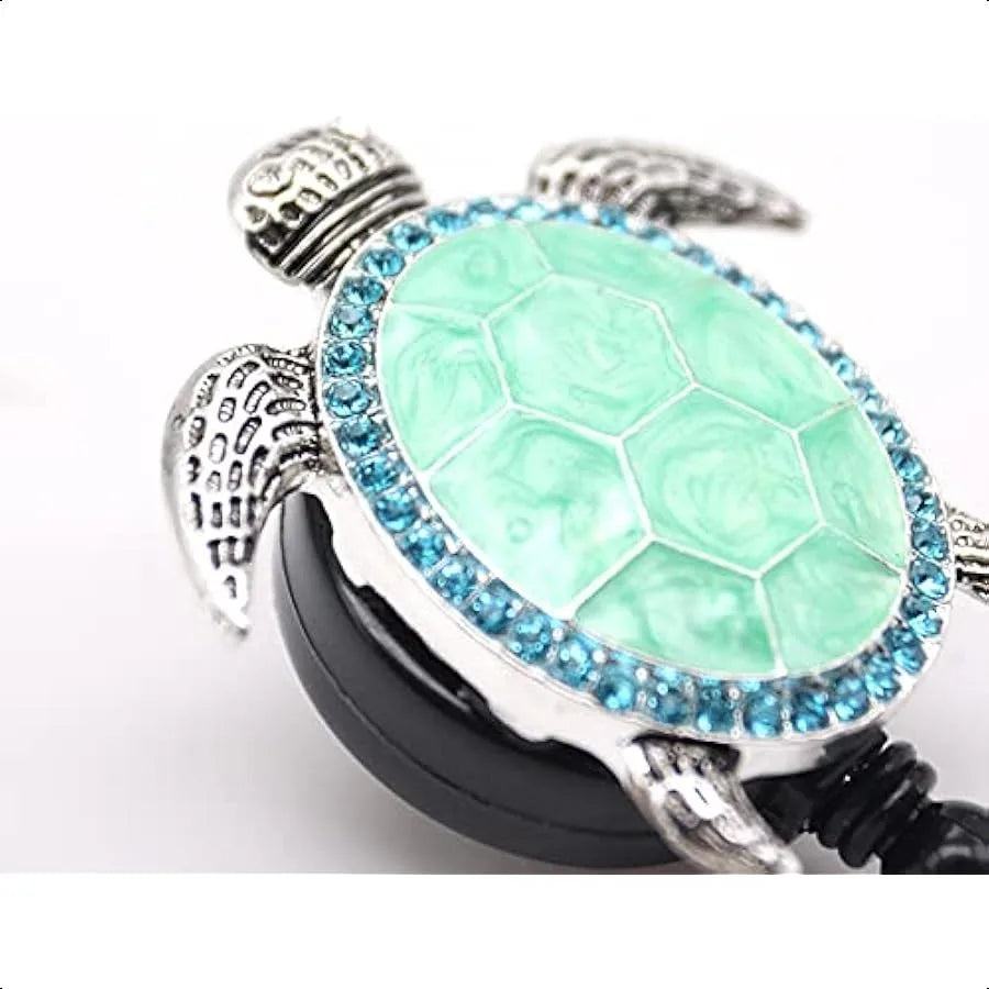 🐢 Aquamarine Enamel Sea Turtle Badge Reel – Retractable ID Card Holder Clip for Nurses, Teachers & Office Staff