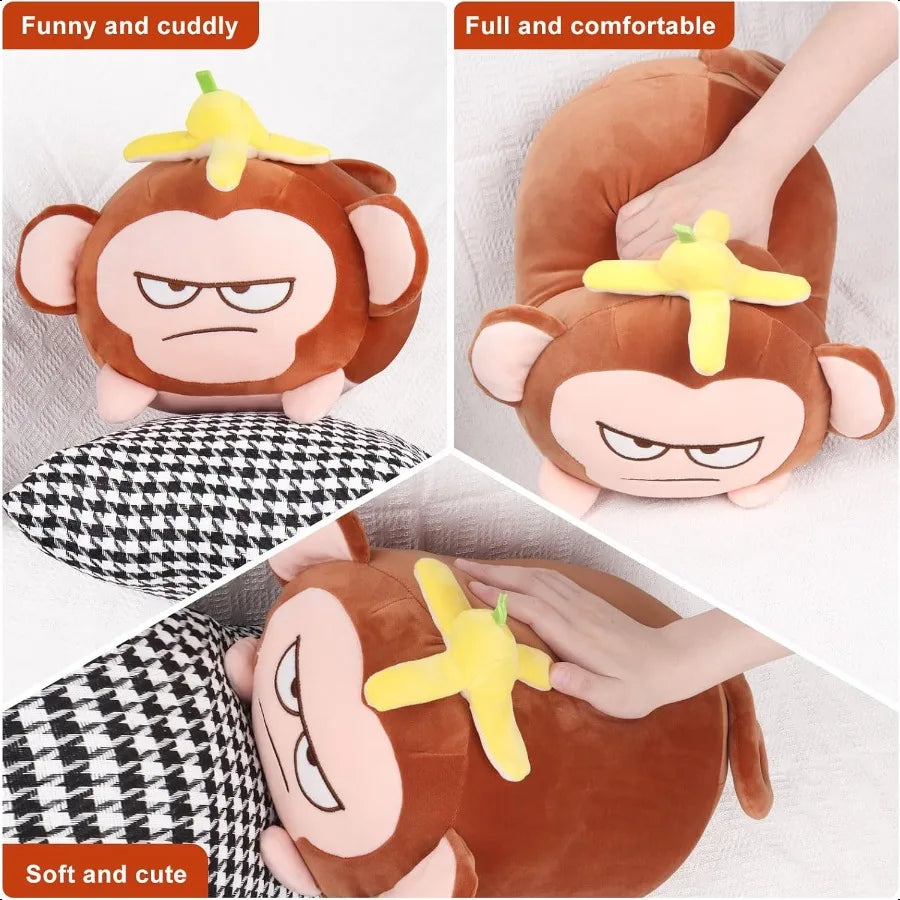 Achwishap Banana Monkey Plush Pillow – Cute Stuffed Animal Doll, Fluffy Plushie Cushion, Kawaii Monkey Hugging Toy for Kids & Decor