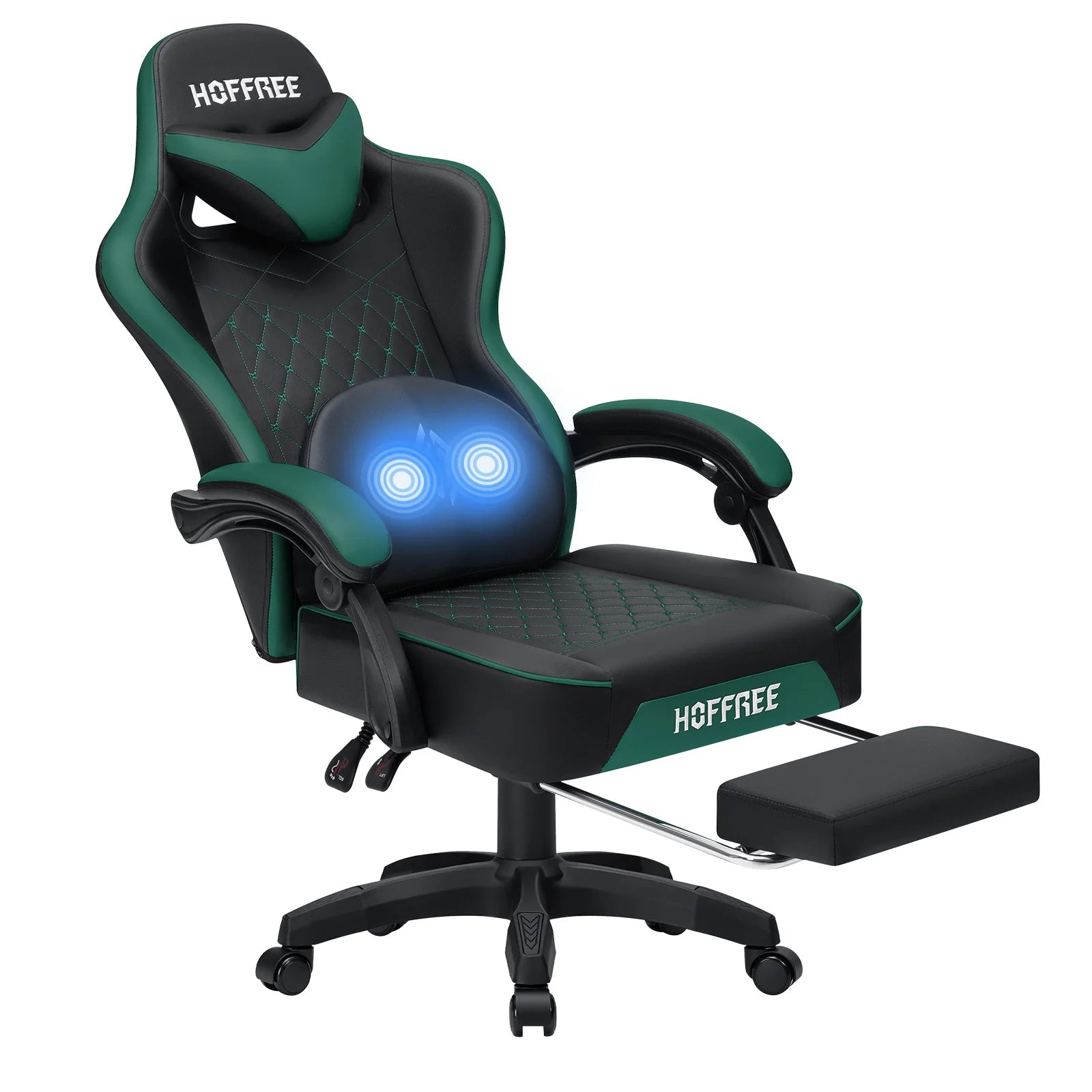 🎮 Ergonomic PU Leather Gaming Chair – Reclining Office Chair with Footrest, Adjustable Lumbar Cushion, Headrest & Massage Function