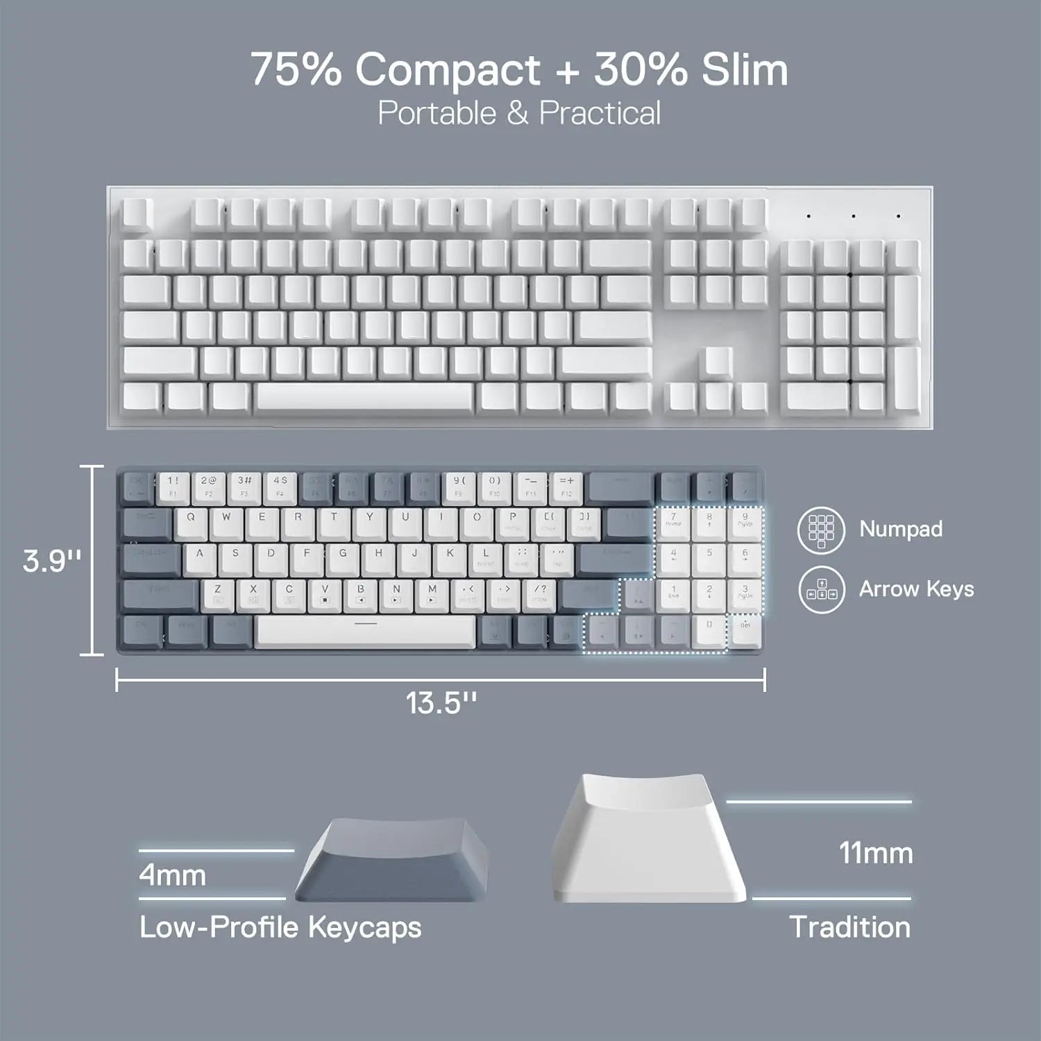 Redragon BS8772 Wireless Keyboard & Mouse Combo – 78-Key Low-Profile Mechanical Keyboard with 2.4GHz Wireless & 2400 DPI Mouse