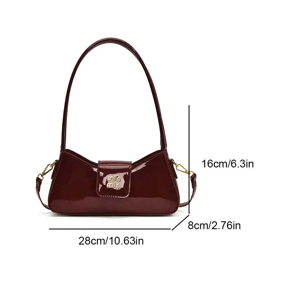 Women’s Patent PU Leather Armpit Handbag – Luxury Gold Buckle Shoulder Bag with Elegant Glossy Finish for Trendy Fashion Looks