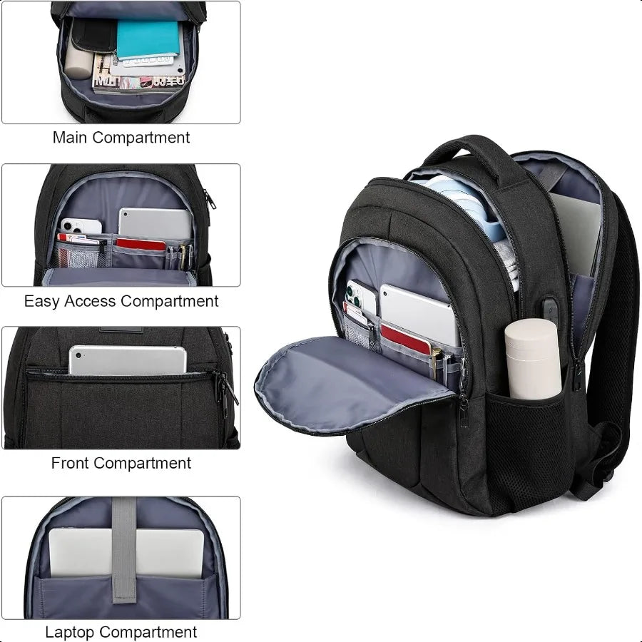 15.6" Water-Resistant School Backpack – USB Charging Laptop Bookbag for Teen Boys, Men & Women | Durable Student Daypack