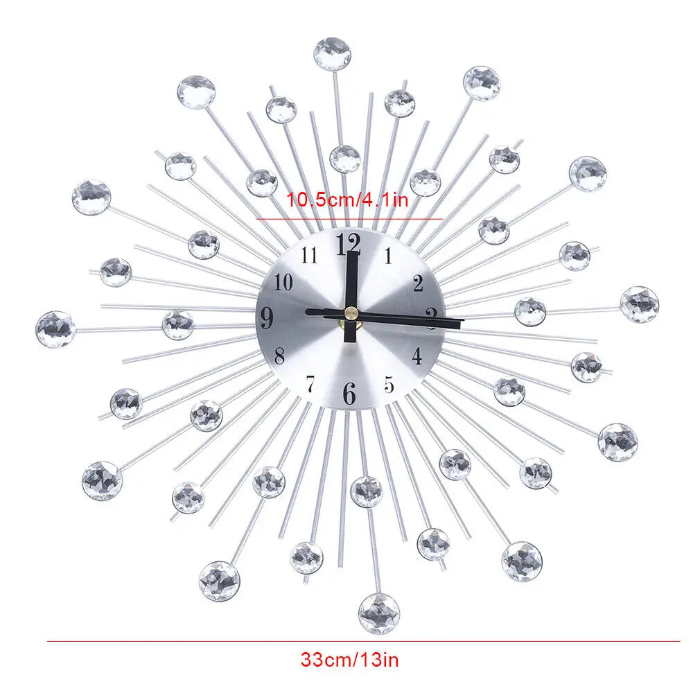 13-Inch Crystal Glass Wall Clock – Silent Movement Luxury Wall Clock for Living Room & Home Décor