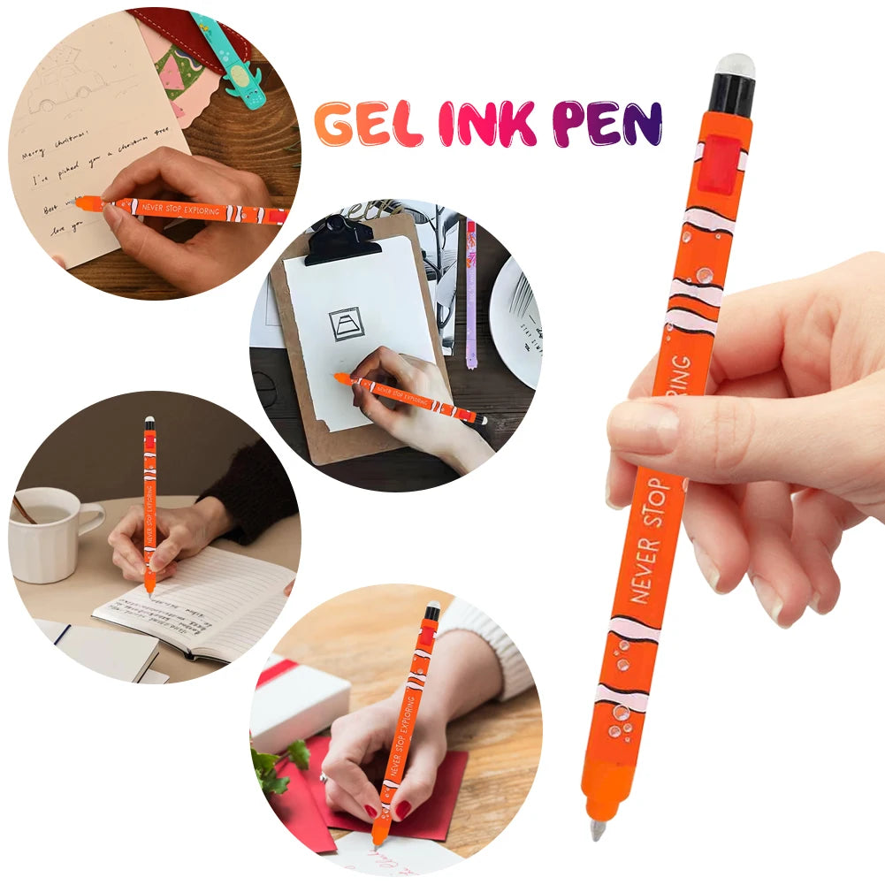 Sea Friends 3-Piece Erasable Gel Pen Set – 0.7 mm Sea Horse, Clown Fish & Sea Turtle Kids Stationery