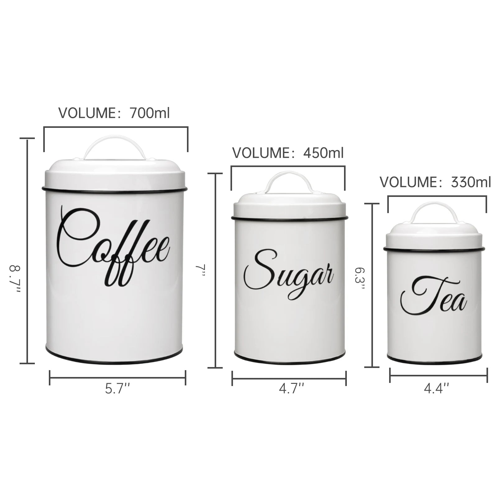 3-Piece Airtight White Vintage Kitchen Canister Set – Countertop Storage for Coffee, Tea & Sugar