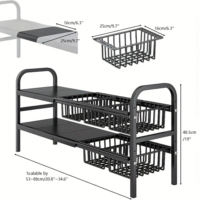 2-Tier Under-Sink Organizer Rack – Multi-Purpose Storage Shelf for Kitchen & Bathroom