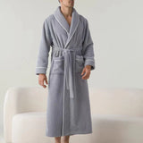 Luxurious Men’s Plush Shawl Collar Bathrobe – Soft Long-Sleeve Belted Spa Robe for Warmth & Style