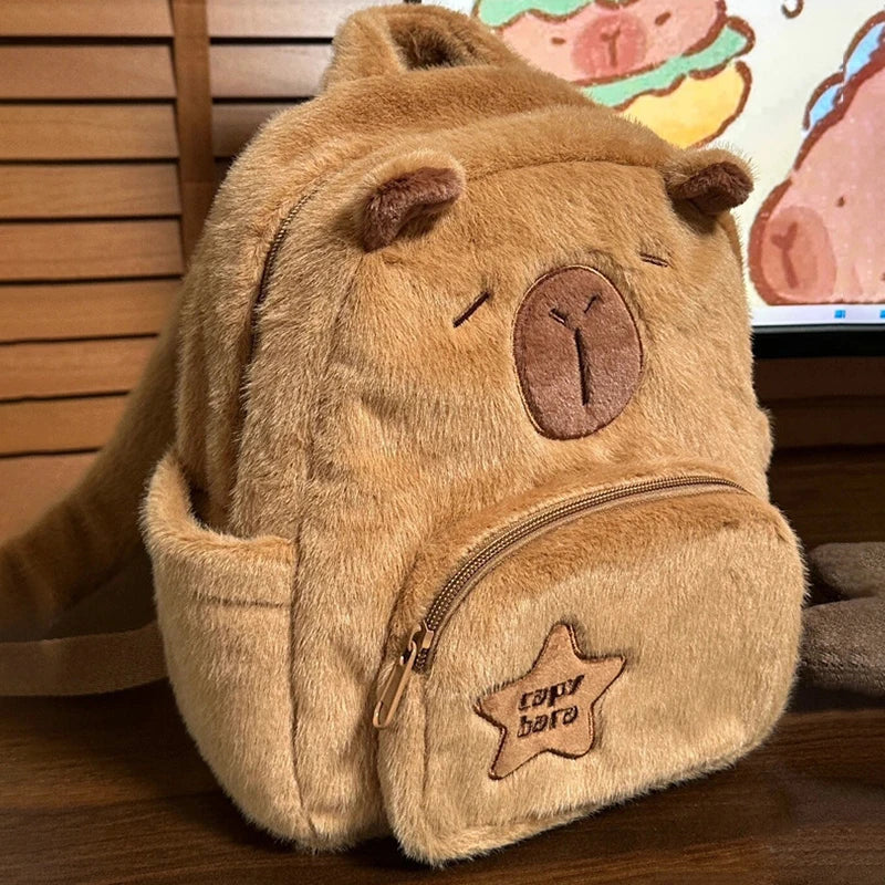 Cute Capybara Plush Backpack — Large-Capacity Cartoon Travel & Casual Backpack for Women & Girls
