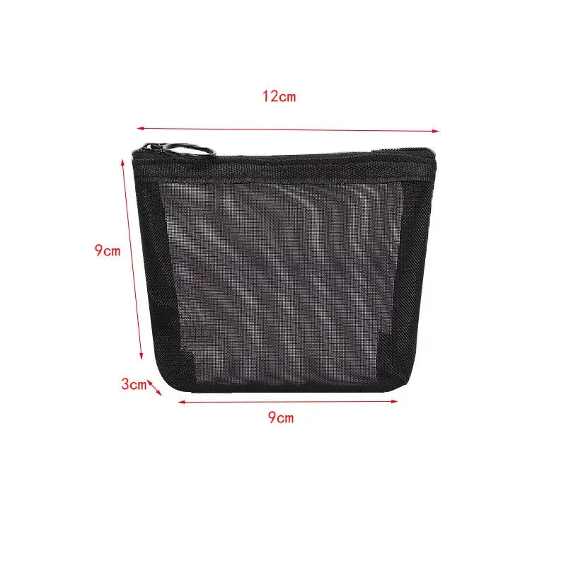 Women’s Black Small Coin Wallet – Mesh Transparent Mini Purse for Earphones, Keys, Cards & Money
