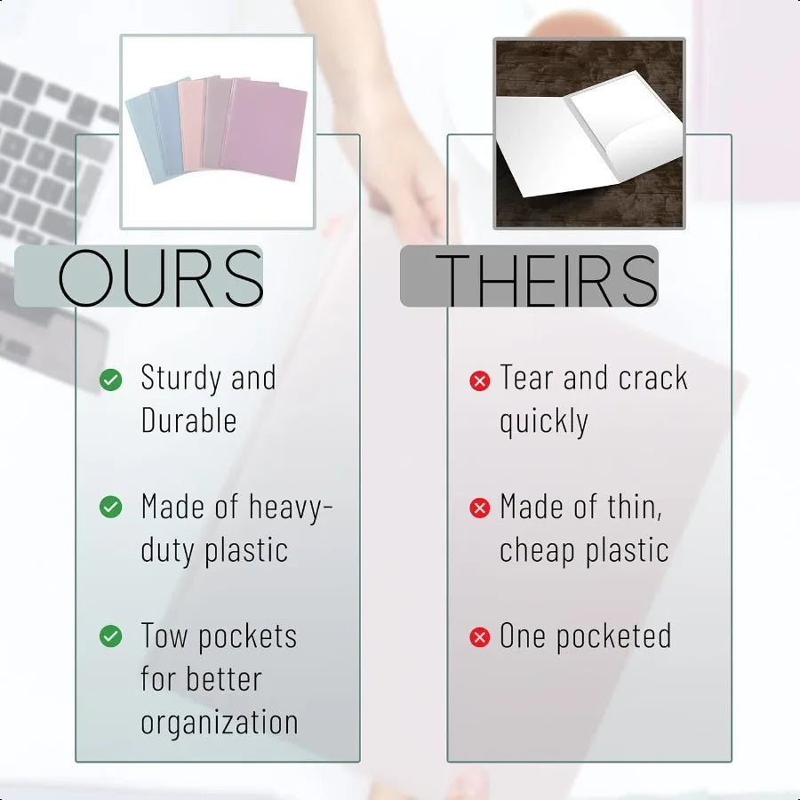 Plastic Folders with Pockets & Prongs – 5-Pack Muted Pastel Colors, Letter Size (8.5" x 11") 🗂️
