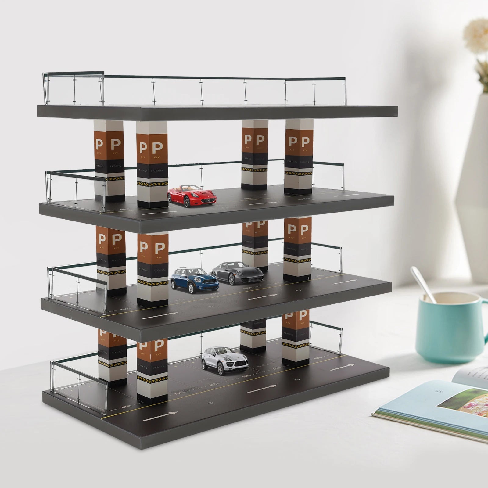1 : 64 Scale Acrylic Parking Lot Scene Model – 4-Layer Car Garage Diorama Showcase