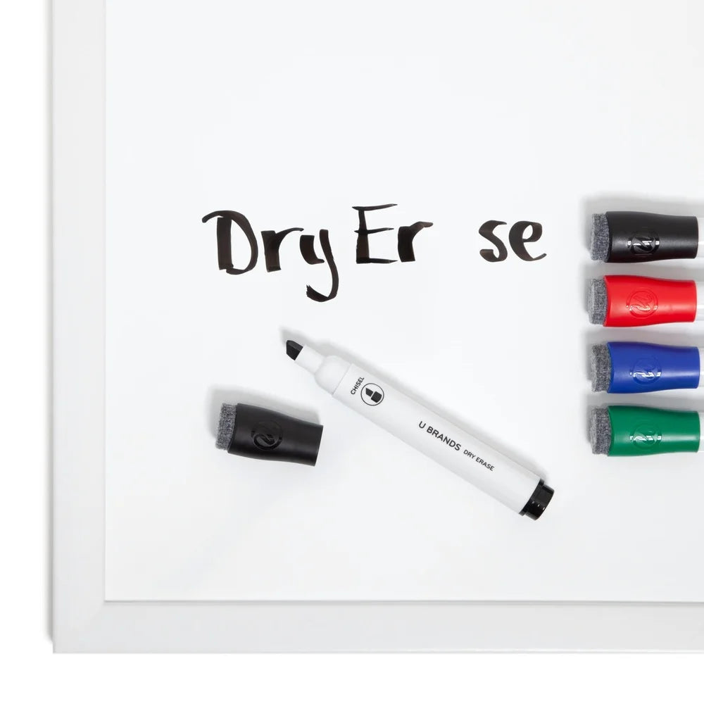 Dry Erase Markers Set of 5 with Built-In Erasers, Low-Odor Chisel Tip for Office & School
