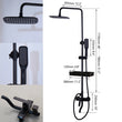 Zappo Matte Black 3-Way Wall-Mounted Rainfall Shower System – Shelf & Bathtub Mixer Included