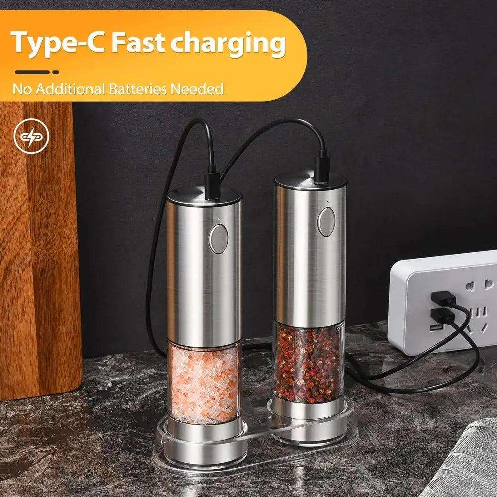 Electric Salt & Pepper Grinder Set – USB Rechargeable with LED Light & Adjustable Grind - PulinGO