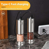 Electric Salt & Pepper Grinder Set – USB Rechargeable with LED Light & Adjustable Grind - PulinGO