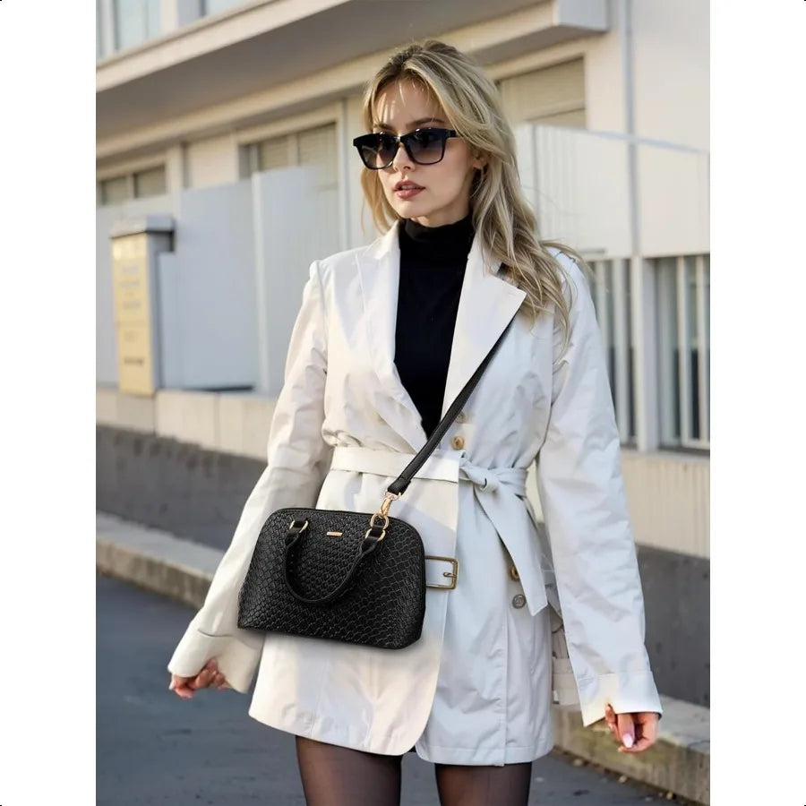 Women’s Classic Double-Zip Top Handle Dome Satchel Bag – Small Crossbody Handbag