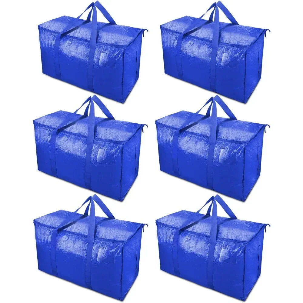 MegaMove 6-Pack Oversized Heavy-Duty Moving Bags with Zipper & Carry Handles – Space-Saving Storage Totes 🧳