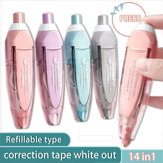 Refillable White-Out Correction Tape Set – 4 Bodies & 10 Refills for Office & School