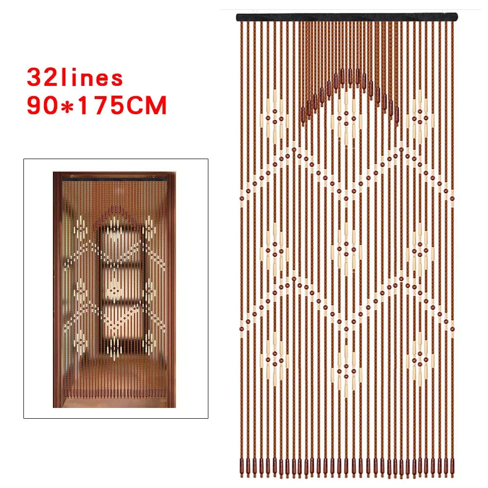 Wooden Bead Curtain – 32-Line Natural Doorway Curtain for Porch, Bedroom & Boho Home Décor (90×175 cm)