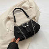 Women’s Vintage Rivet Y2K Under-Arm Canvas Satchel – Trendy Armpit Bag with Zipper Closure