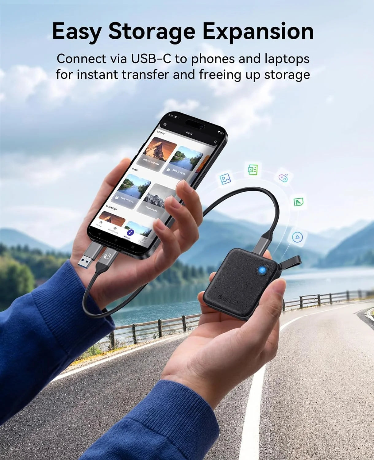 ORICO Portable External SSD – USB 3.2 Gen2 Solid State Drive for iPhone 15 Pro, Windows & Mac Lightweight Storage