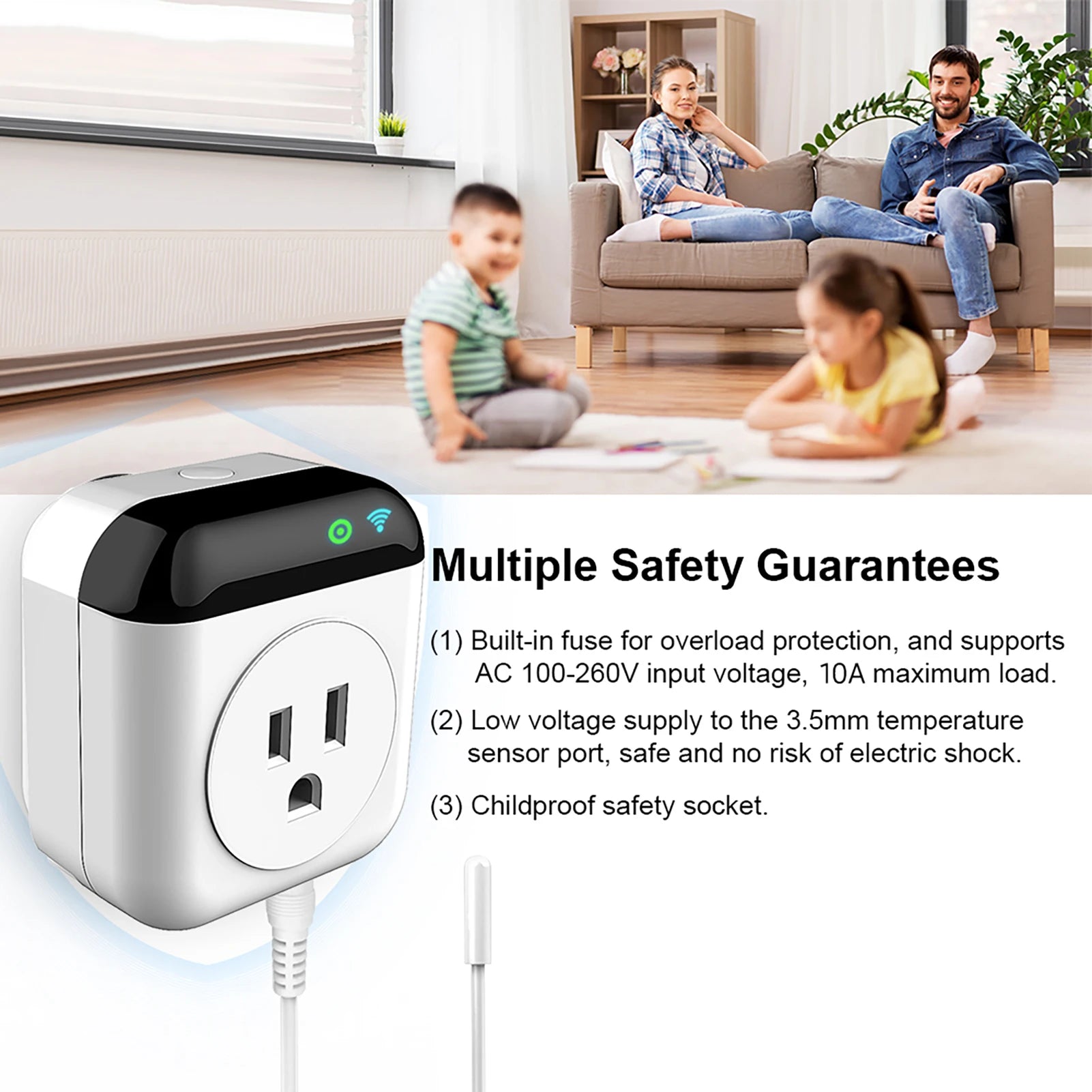 Smart Thermostat Socket – 10A Programmable WiFi Plug with Temperature Control, Tuya App & Voice Assistant Support for Home & Office