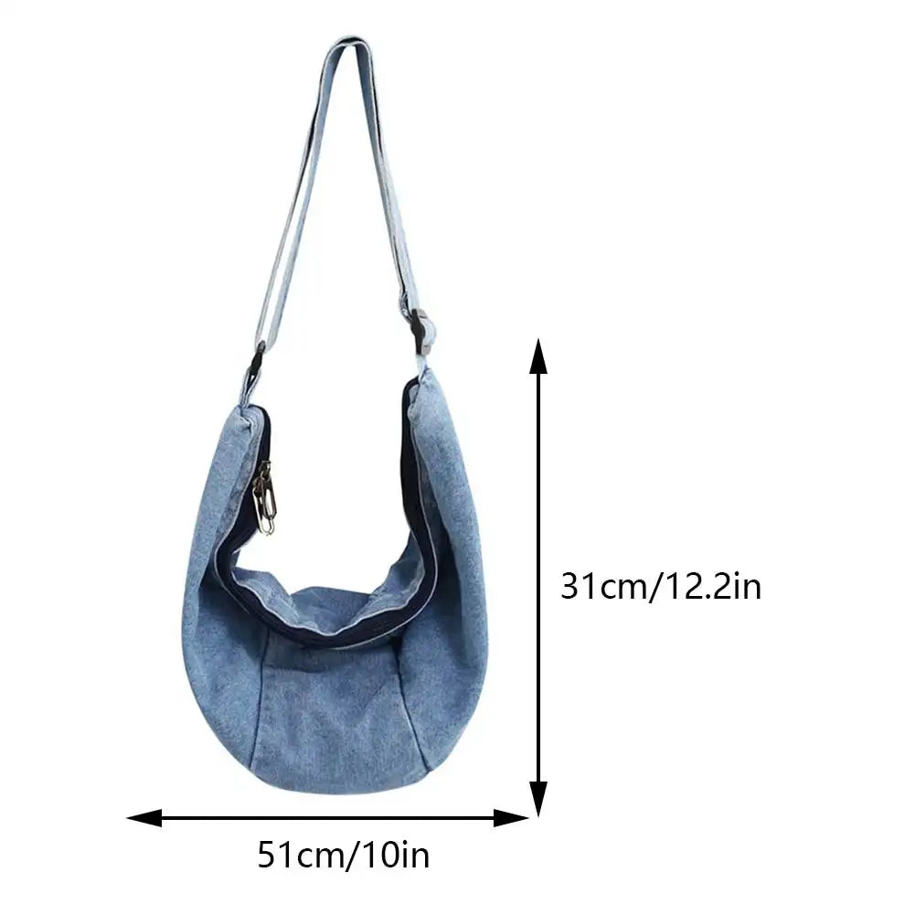 Unisex Denim Hobo Sling Bag – Adjustable Strap, Large-Capacity Daily Shoulder & Crossbody Bag