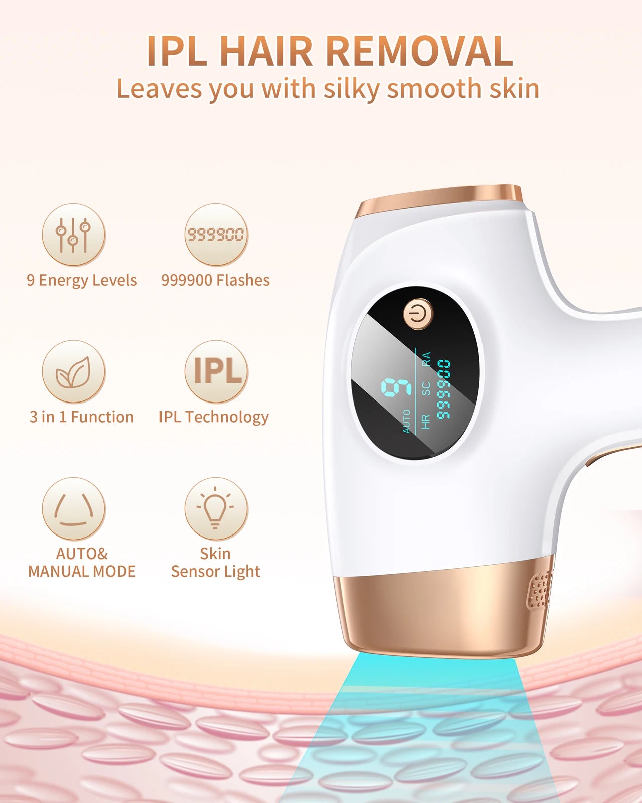 IPL Hair Removal Laser – 999,999 Flashes, 3-in-1 Permanent Painless Epilator for Men & Women, Whole-Body Use