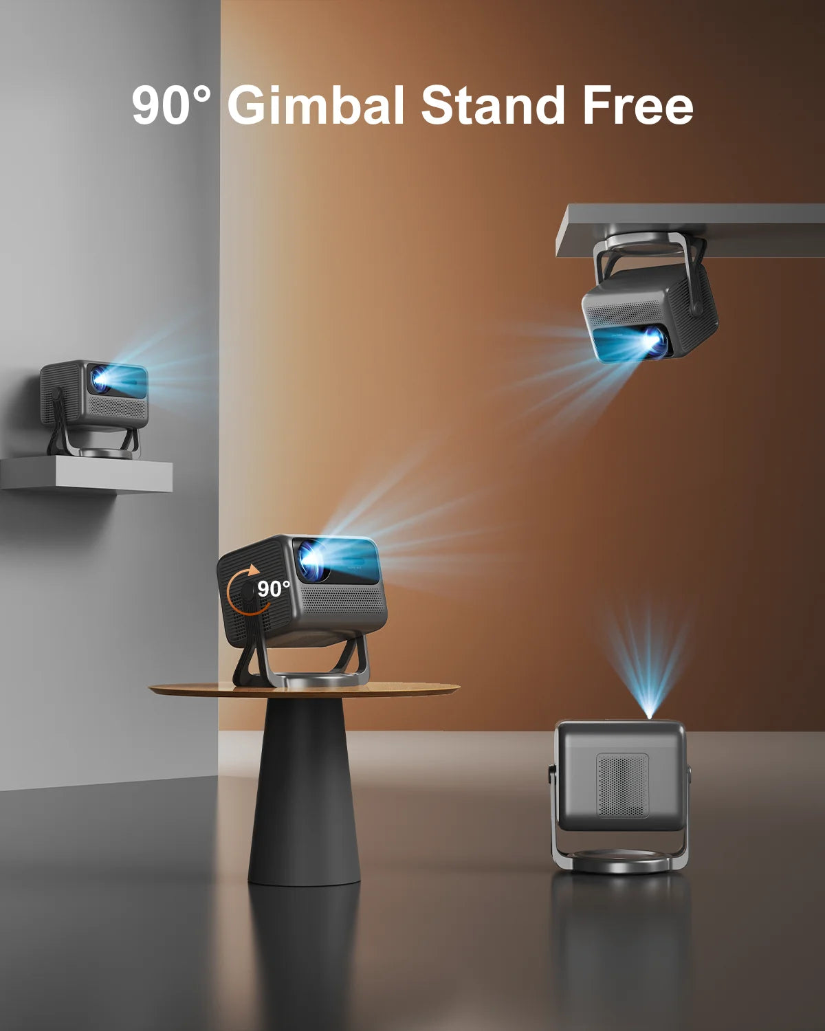 Ultimea Full HD 1080p Projector – 90° Gimbal Stand, Android 11, Dual-Band Wi-Fi 5G & Bluetooth, 4K Compatible Portable Home Theater
