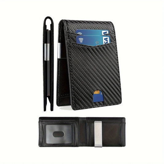 Men’s Minimalist Slim Leather Wallet – RFID Blocking Bifold with Money Clip for Front Pocket Carry