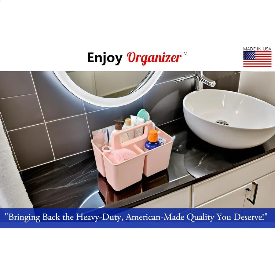 Shower Caddy & Organizer with Handle – 3-Compartment Portable Storage Bin for Bathroom, Dorm & Gym