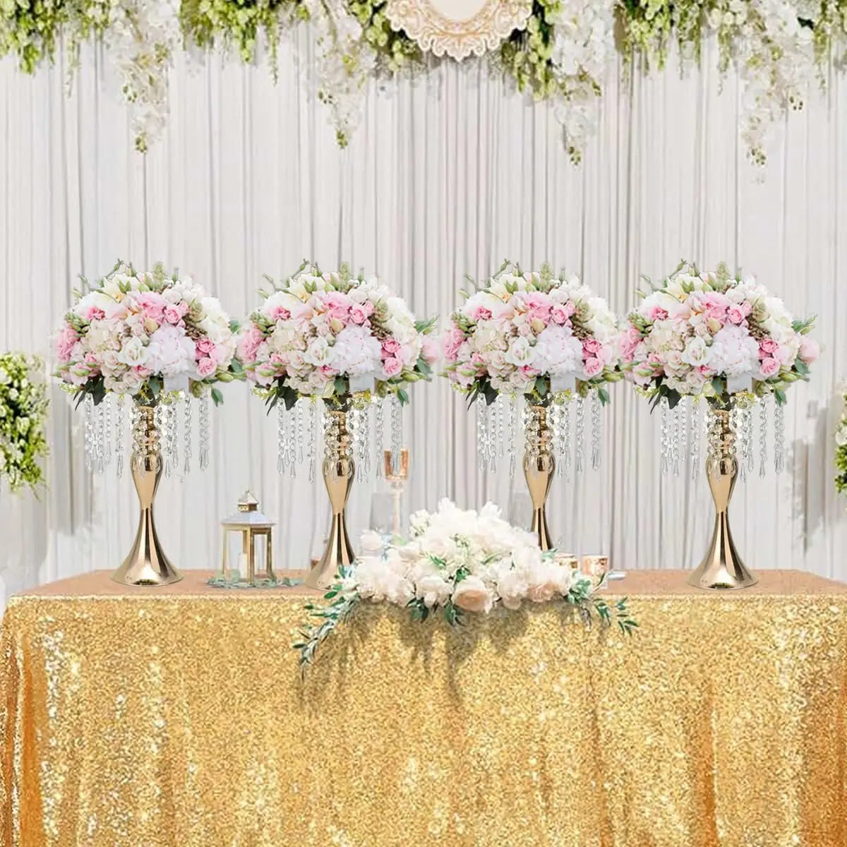 4-Piece Gold Crystal Flower Stand Set – Elegant Wedding Centerpieces & Home Décor Vases for Parties, Anniversaries & Events