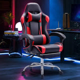 Ergonomic Gaming Chair with Headrest & Lumbar Pillow – Height Adjustable, 360° Swivel, Reclining Seat with Red Accents