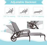 Outdoor Chaise Lounge Chair Set of 2 – Cast Aluminum Poolside Loungers with Adjustable Backrest & Moveable Design | All-Weather Tanning Chairs