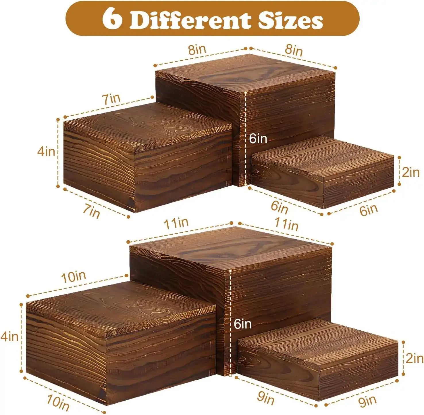 6-Piece Wooden Display Stand Set – Square Buffet & Dessert Risers for Parties