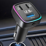 3-Port Car Phone Charger – Fast Charging USB-C & Dual USB Adapter with LED Voltage Display for Cars & SUVs