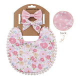 3-Piece Flower Print Baby Bib & Headband Set – Soft Cotton Linen Feeding Bandana Bibs | Double-Layer Saliva Towels for Boys & Girls