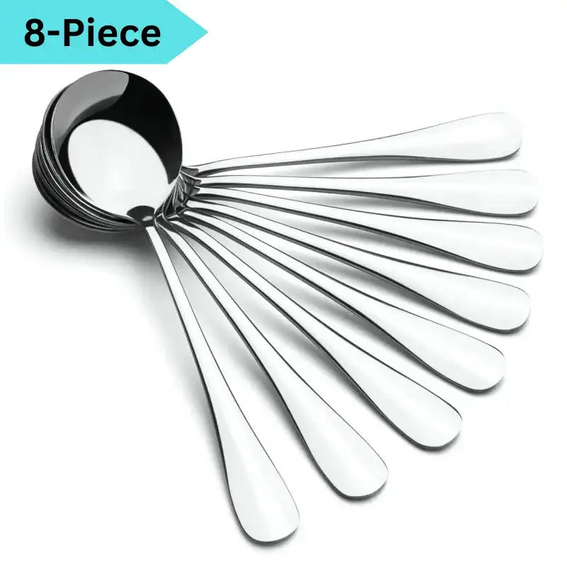 Heavy-Weight Round Stainless Steel Soup Spoons – Set of 8 Bouillon Spoons, DishwasherSafe