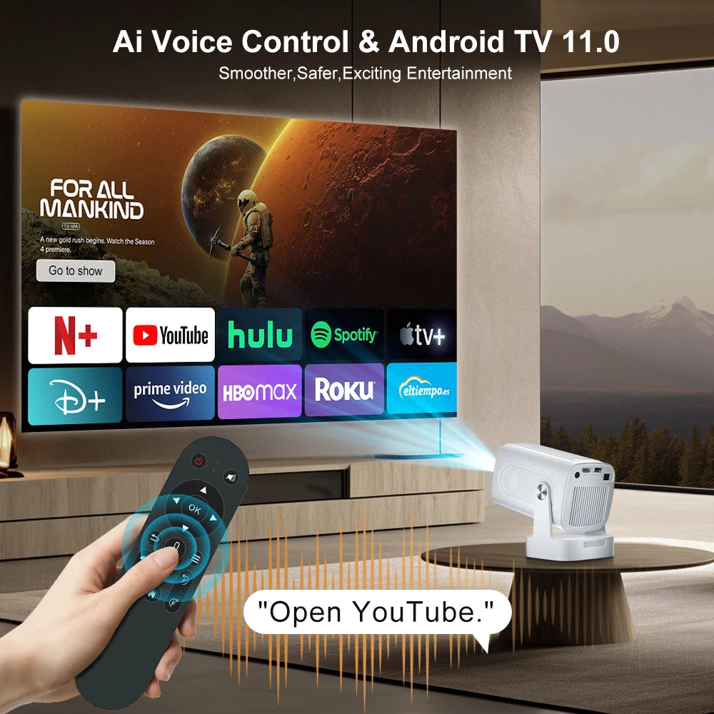 Salange HY260 Pro Mini Projector – Native 1080p, 330 ANSI, Auto-Focus & Keystone, Android 11, Wi-Fi 6, Voice Mouse Remote