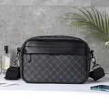 Men’s Leather Crossbody Shoulder Bag – Classic Pattern Small Square Satchel with Wide Strap for Casual, Business, Travel & Work