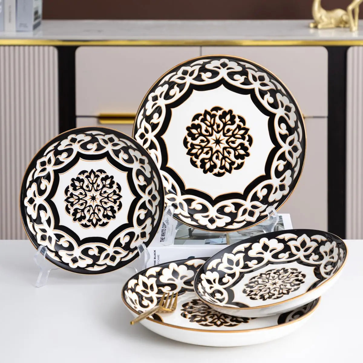 QOMO Collection Multi-Piece Porcelain Dinnerware Set – Floral Design, Service for 4/6/8 (12-/20-/30-/40-Pieces)