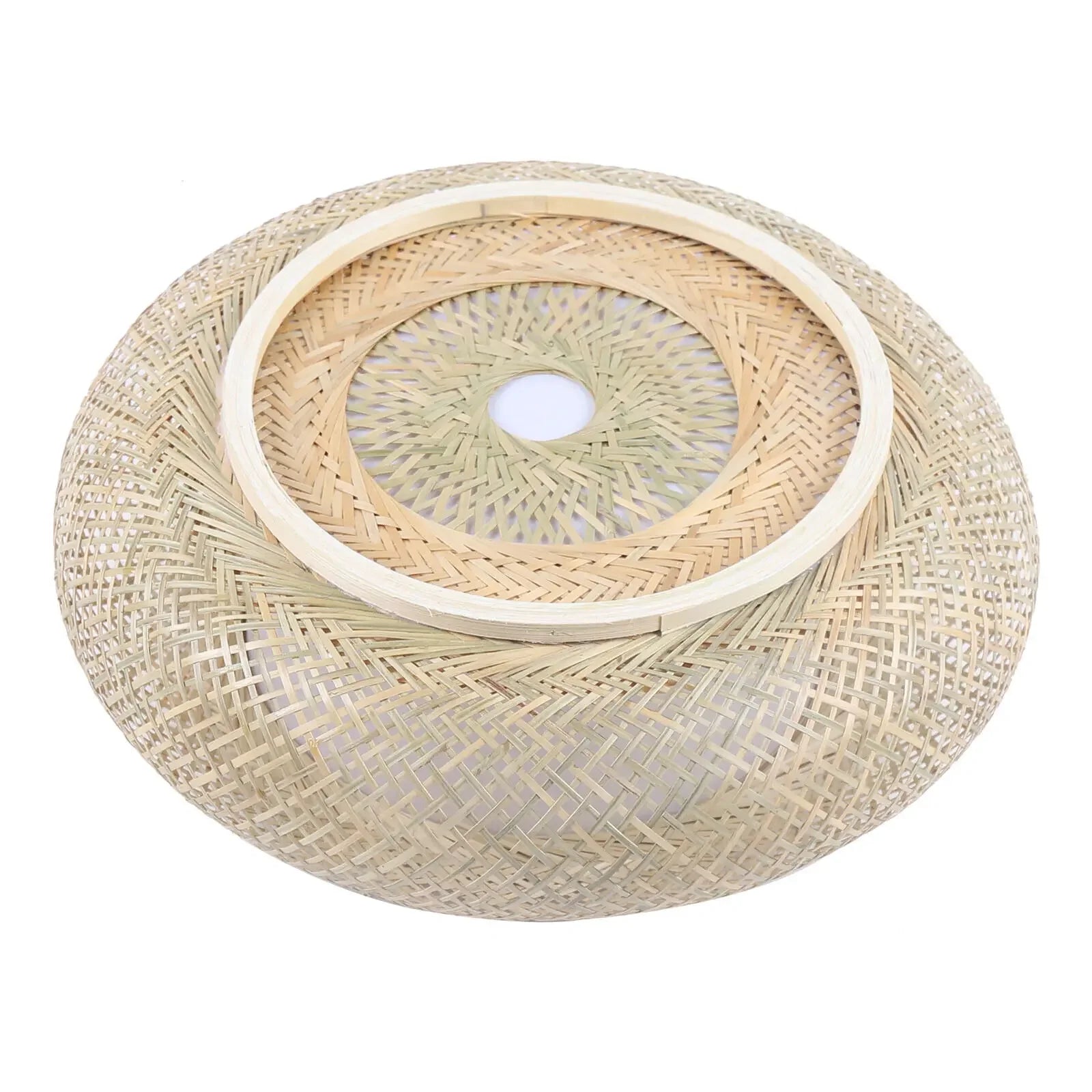40cm Bamboo Wicker Rattan Ceiling Light – Asian Art Flush Mount Pendant Lamp, Handcrafted Boho Lighting (110V)